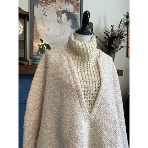 New ANTHROPOLOGIE Textured Sweater Poncho Wool Blend High Neck OS Cream $130 - Picture 5 of 16
